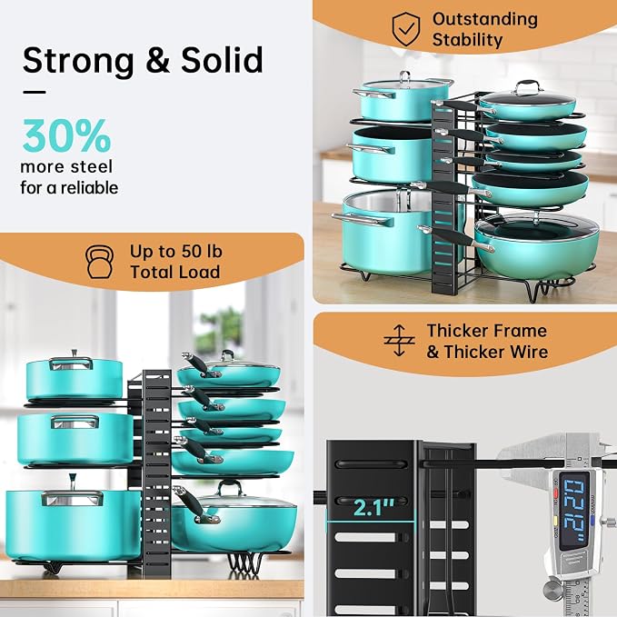MUDEELA Pots and Pans Organizer Rack under Cabinet 16.61 Height, 8 Tiers - Image 3