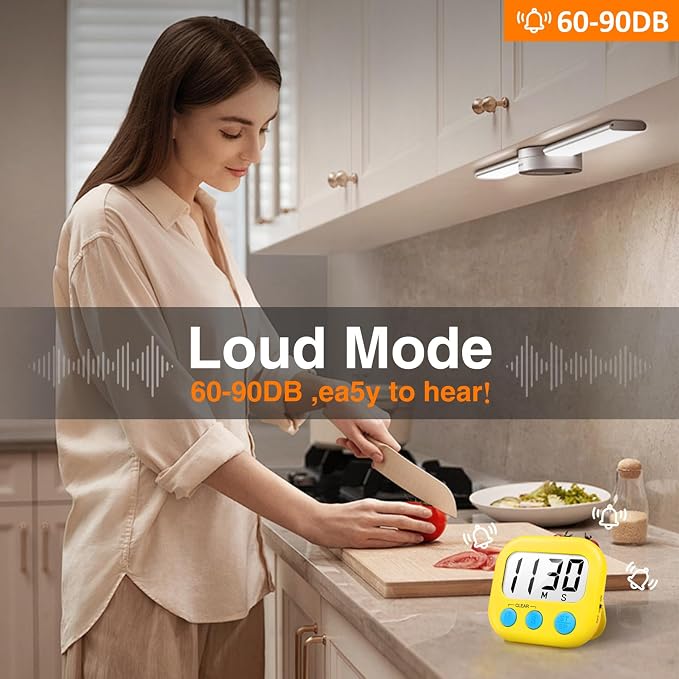 2 Pack Digital Kitchen Timer for Cooking Big Digits Loud Alarm Magnetic Backing - Image 3