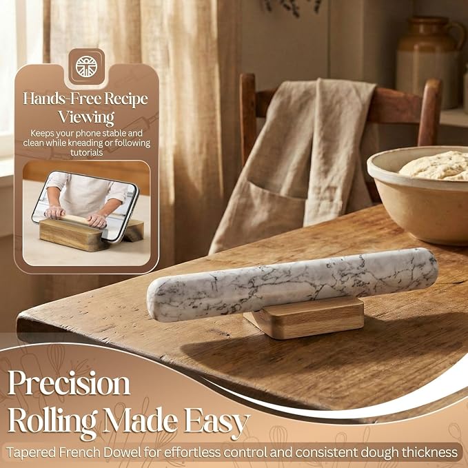Flexzion French Rolling Pin, 12 Inch White Marble Rolling Pins - Image 4