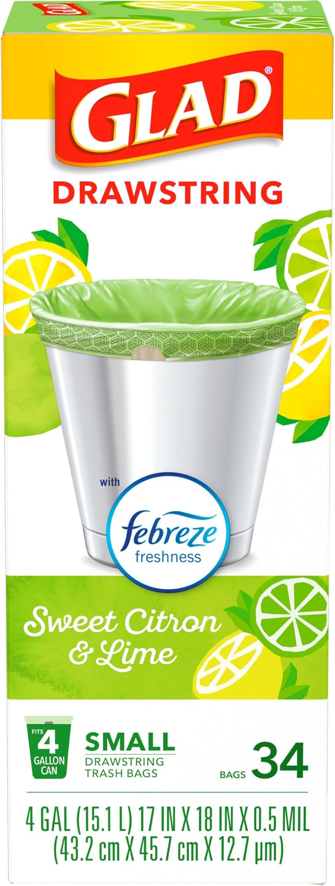 Glad Small Kitchen Drawstring Trash Bags, 4 Gallon, Febreze Sweet Citron & Lime - Image 7