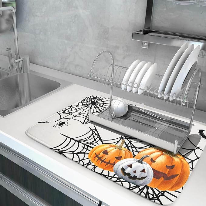 Giwawa Happy Halloween Dish Drying Mat 18"x24" Spooky Colorful Pumpkins - Image 5