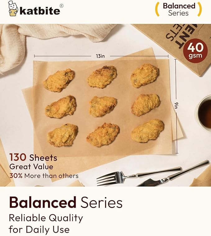 Katbite 130 Pcs Parchment Paper Sheets, 9x13 Inches Unbleached Baking Paper - Image 2