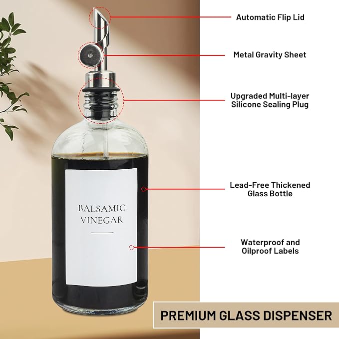 3PCS Oil Dispensers with Labels 16.23oz Kitchen Cooking Glass Bottles - Image 5