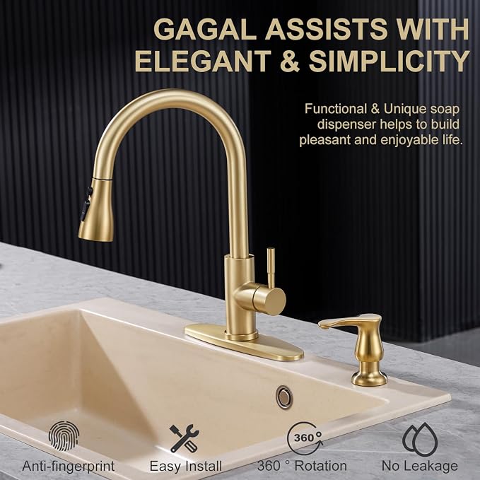 GAGALIFE Kitchen Sink Soap Dispenser Gold, Built in Soap Dispenser - Image 3