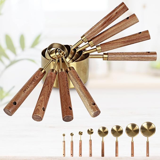 Collection 8 Piece Gold Measuring Cups Set and Measuring Spoons - Image 4