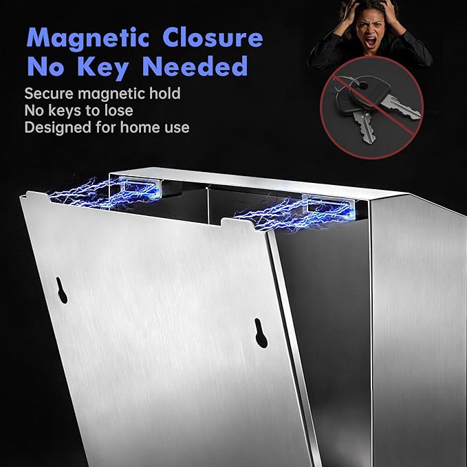 Paper Towel Dispenser Wall Mount, Keyless Magnetic Closure, Brushed Stainless - Image 4