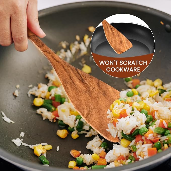 6x Large Wooden Spoons for Cooking Kitchen Utensil Set Smooth Finish Wooden - Image 5