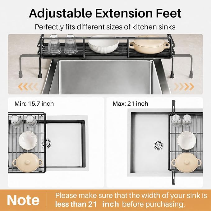 Over The Sink Large 2 Tier Dish Drying Rack Expandable, Dish Drainers - Image 6