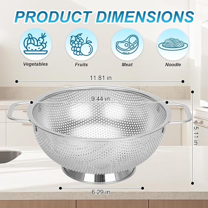 304 Stainless Steel Colander, Micro-Perforated 5-Quart Strainer - Image 2