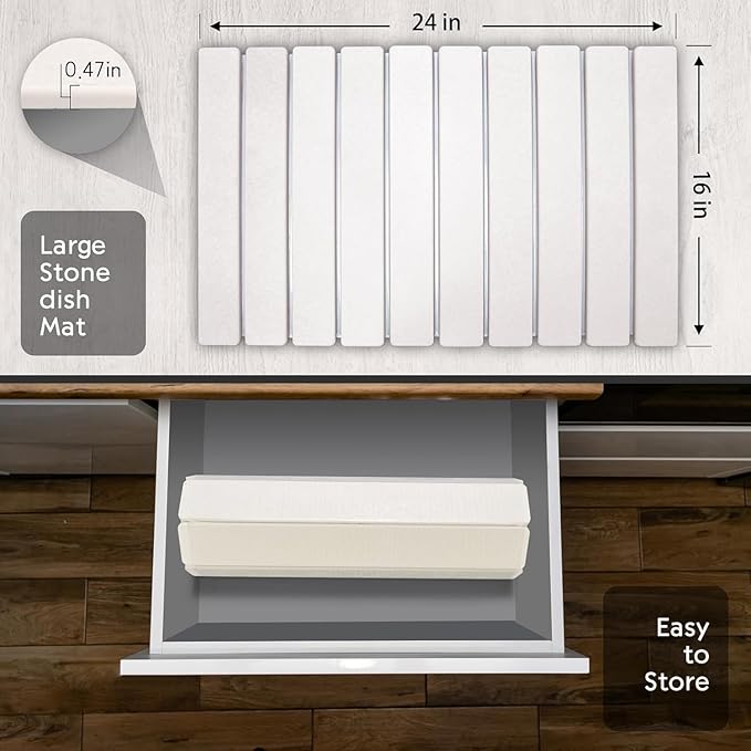 Large Stone Dish Drying Mat for Kitchen Counter, Collapsible Quick Drying Dish - Image 5