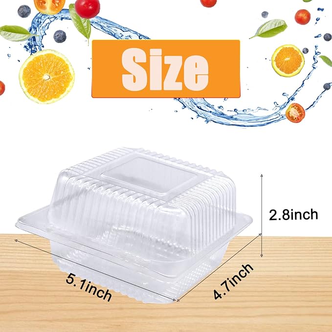 Jizvxe 100 Pack Clear Plastic Square Hinged Food Container, Disposable Plastic - Image 2