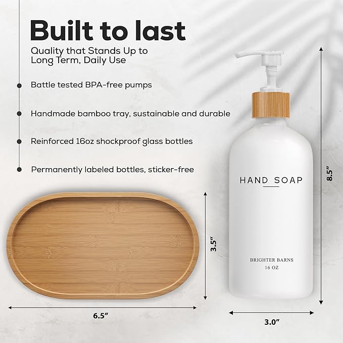 White Glass Soap and Lotion Dispenser Set - Image 3