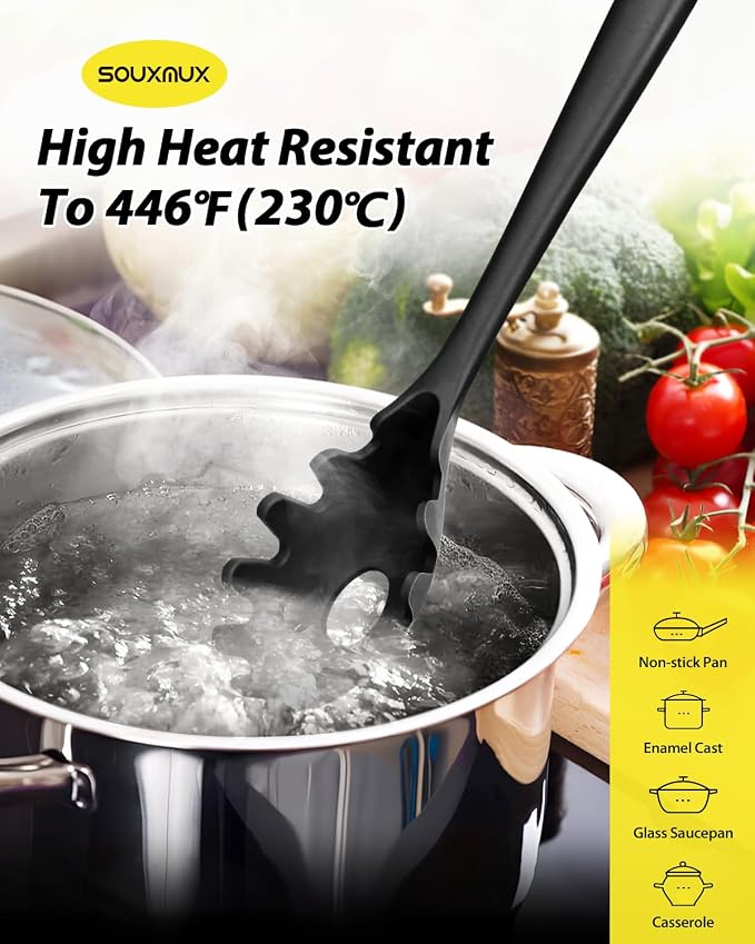 3 Pcs Silicone Kitchen Utensils Set, Soup Ladle-Pasta Fork-Slottede Spoon - Image 4