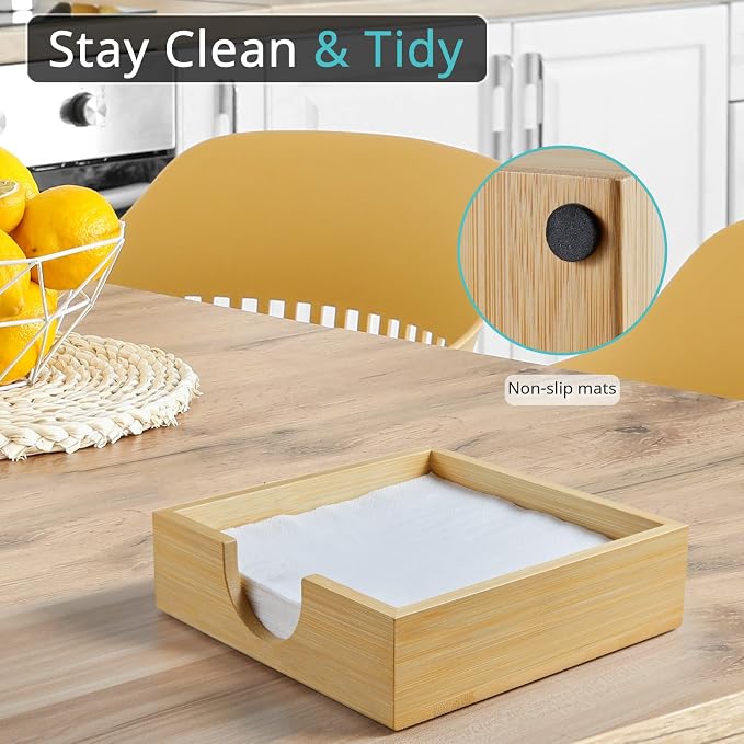 Bamboo Napkin Holder for Table, Napkins Holders For Paper Napkins, Flat Napkin - Image 3