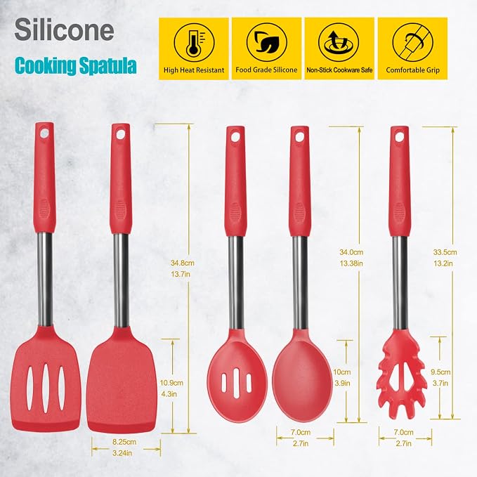 Silicone Spatula and Cooking Spoon, 5 Pack Non-Stick Cooking Utensils - Image 2