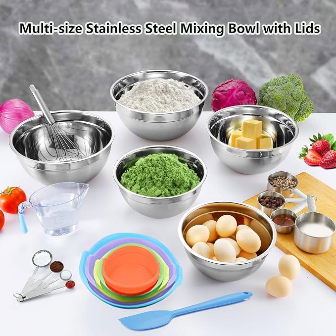 MIKULA Mixing Bowls Set, Large Nesting Bowls 7/6/4.5/3.5/2.5QT, Measuring Cups - Image 2