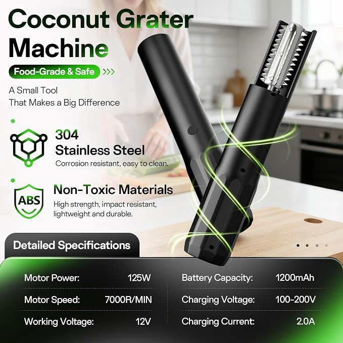2026 New Electric Coconut Grater, 125W USB Rechargeable Handheld Coconut - Image 6