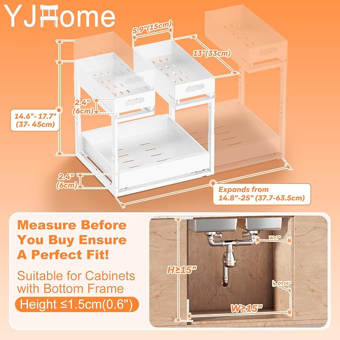 Upgrade 1 Pack Expandable Under Sink Organizers and Storage, 2 Tier Metal Pull - Image 7