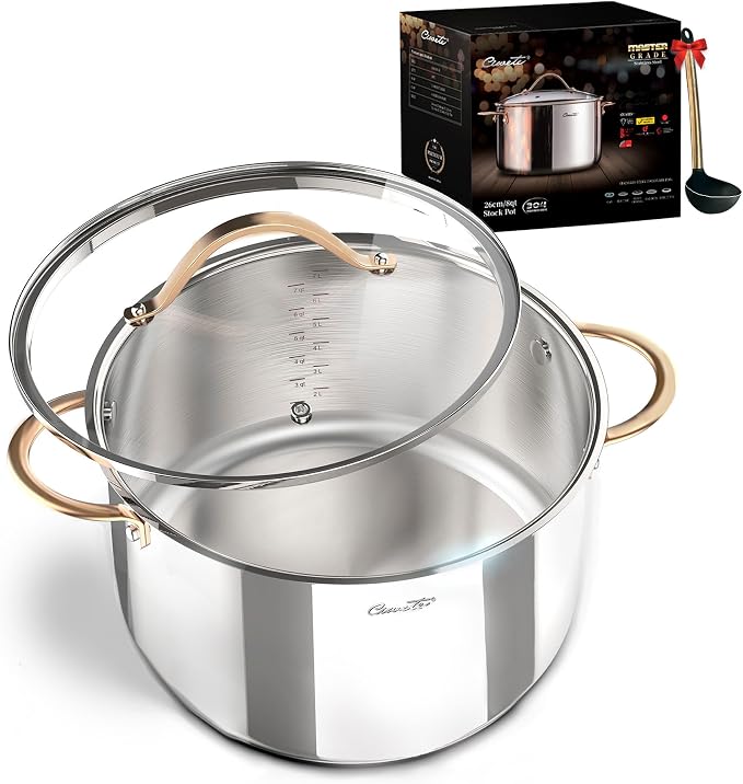 Ciwete 8 Quart Stock Pot, 3 Ply Whole Clad Stainless Steel Stock Pot, 8 QT by Ciwete
