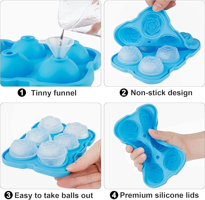 Ice Cube Tray, Mikiwon 2 inch Rose Ice Cube Trays - Image 3