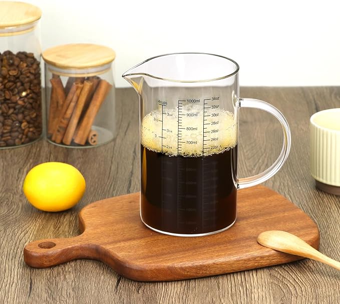 QWORK 34OZ/1000ML Glass Measuring Cup, 4 Cups Multi-Purpose Kitchen Tool - Image 2
