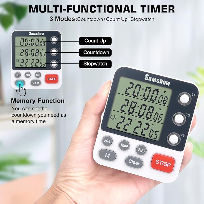 Digital Dual Kitchen Timmers 3 Channels Count UP/Down Timer Cooking Timers - Image 3