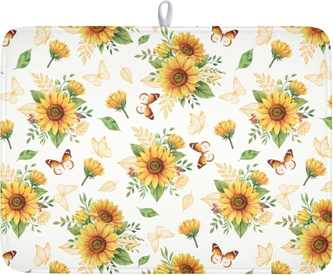 Sunflower Dish Drying Mat for Kitchen Counter Summer Yellow Floral Microfiber by Unknown