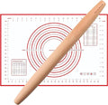 Muso Wood French Rolling Pin and Silicone Baking Mat Set, 15.75 Inch Beech Wood by Musowood