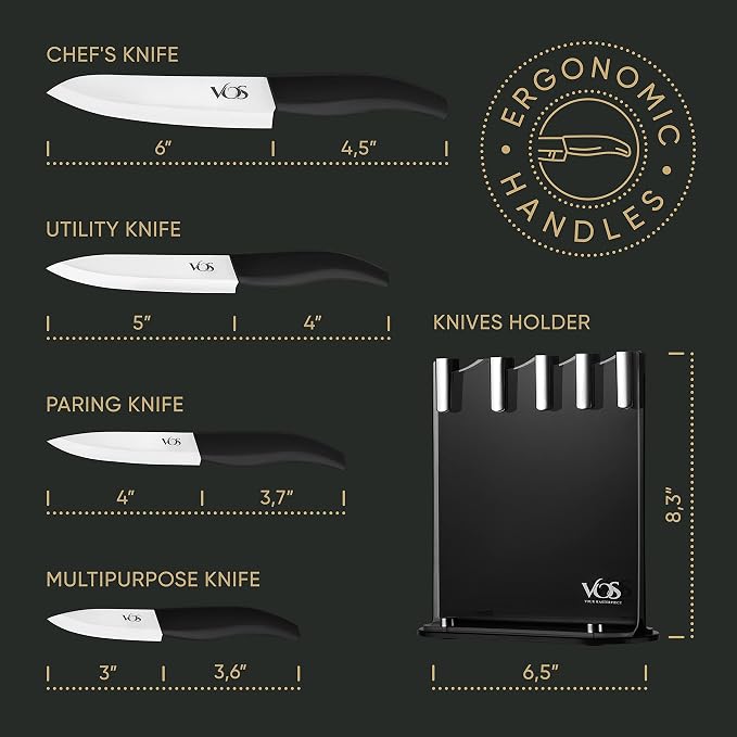 Vos Ceramic Knife Set with Block, Ceramic Knives Set - Image 6