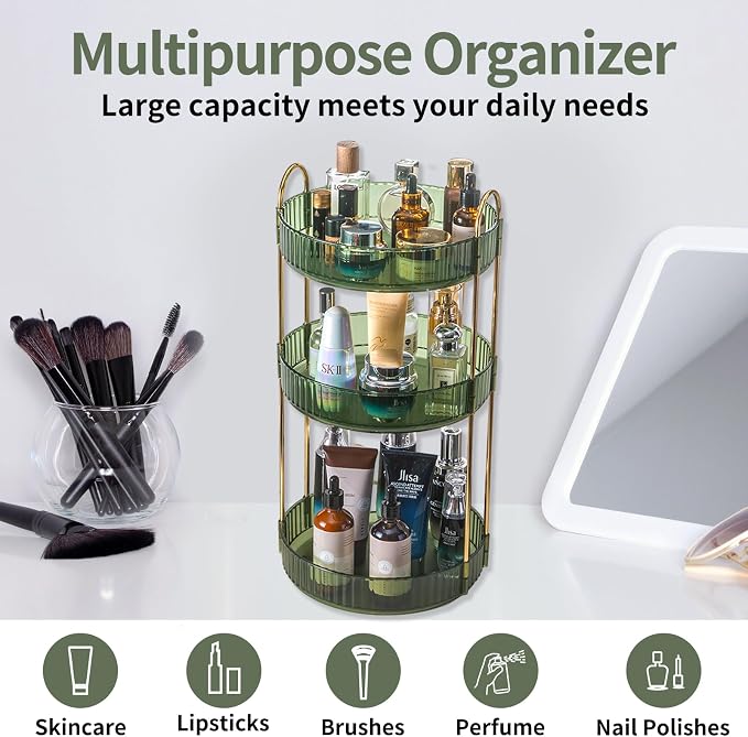 Asayuee 360 Rotating Perfume Organizer, 3 Tier Large Capacity Make Up - Image 7