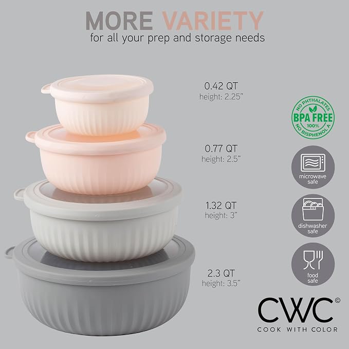 COOK WITH COLOR Prep Bowls with Lids- Wide and Deep Nesting Plastic Small - Image 4