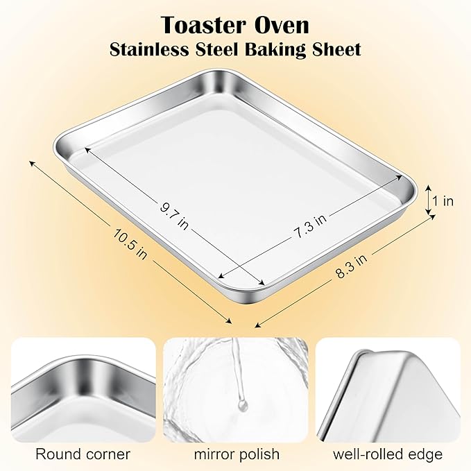 E-far Toaster Oven Tray, 10.5”x8.3” Stainless Steel Small Baking Cookie Sheet - Image 2
