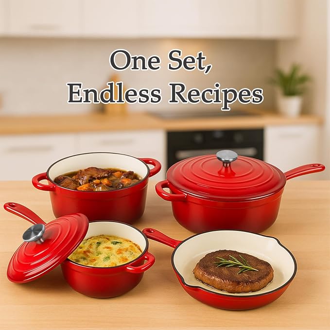 QuliMetal Nonstick Enameled Cast Iron Cookware Set, 4-Piece Pots and Pans Set - Image 4