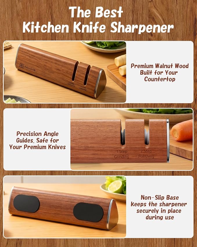 PAUDIN Walnut Knife Sharpener – 2-Stage Sharpening - Image 7