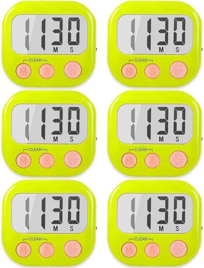 6 Pack Digital Kitchen Timers for Cooking Magnetic Timer for Cooking Loud Alarm by AOUCE