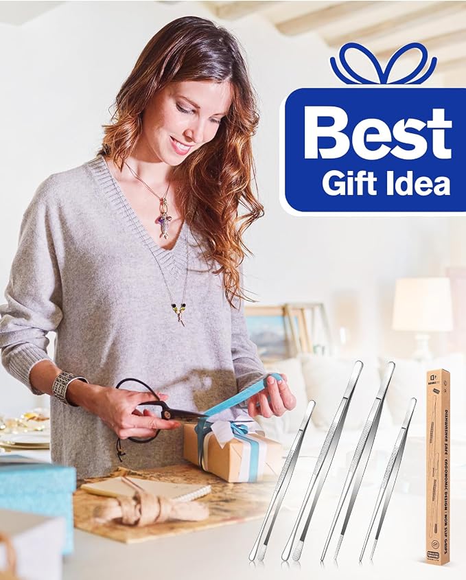 4 Pcs Fine Long Tweezer Tongs Professional Silver, Sea food and BBQ - Image 7