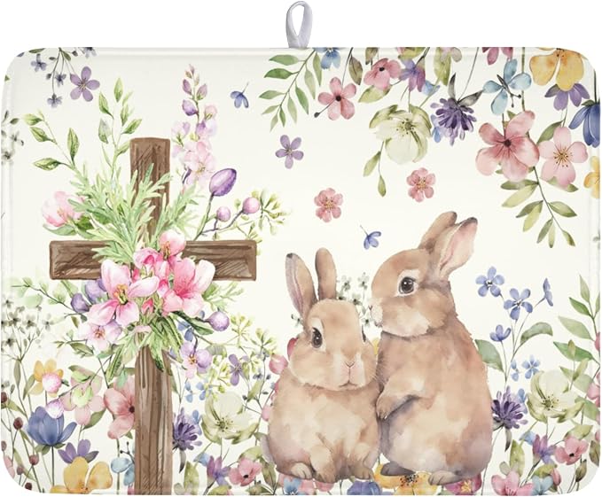 Easter Bunny Dish Drying Mat 18 x 24 Inch Rabbit Dish Drainer Rack Mat Colorful by Unknown