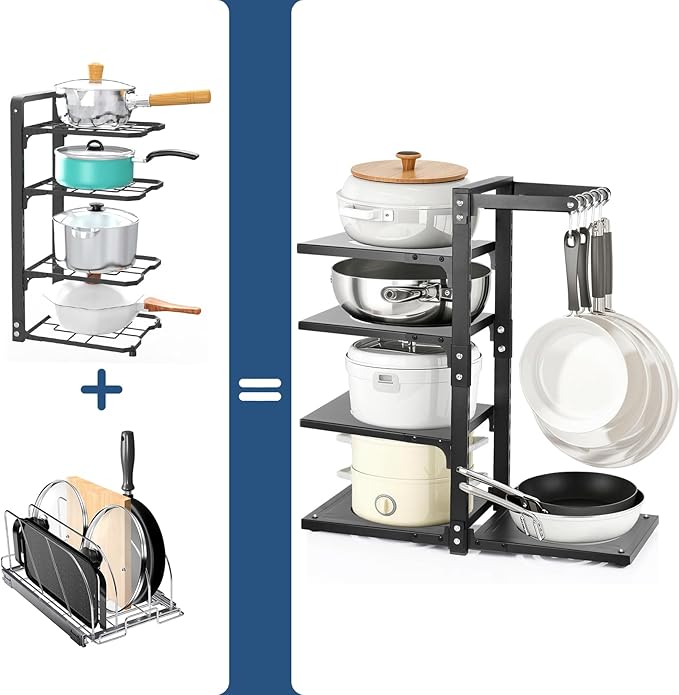 4-Tier Pot and Pan Organizer Rack, Adjustable Kitchen Cabinet Storage - Image 2