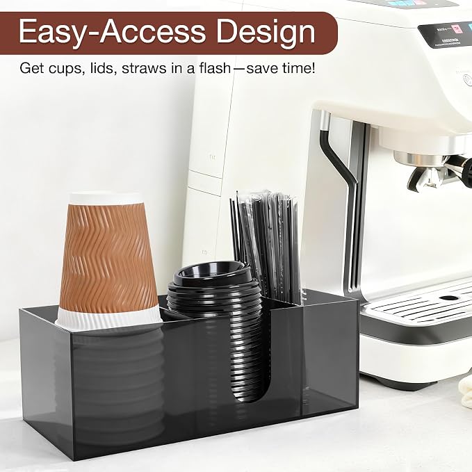 Acrylic Coffee Cup Holder for Countertop Breakroom, 3 Slots Acrylic Coffee Bar - Image 3