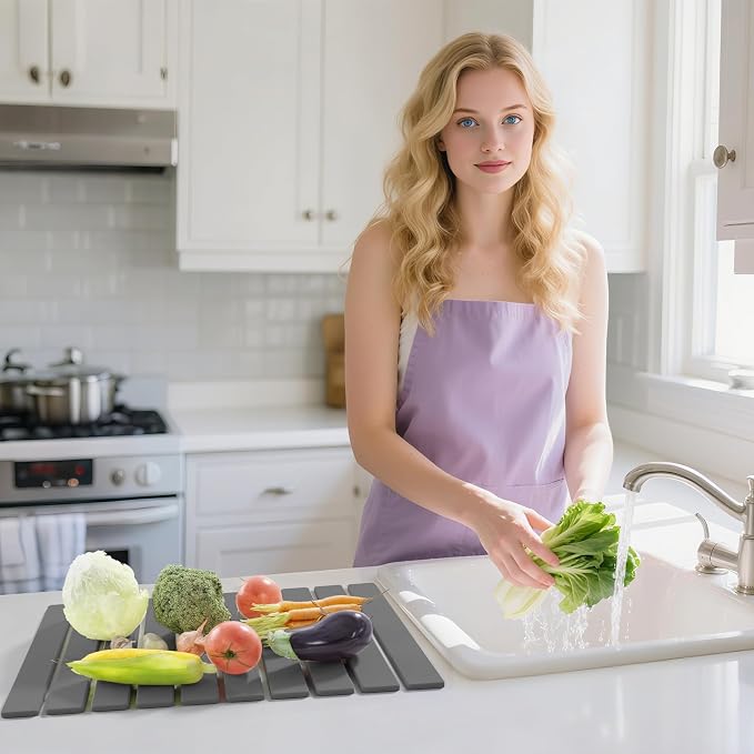 Stone Dish Drying Mats for Kitchen Counter, 23.6''x15.3'' Foldable Quick Dry - Image 2