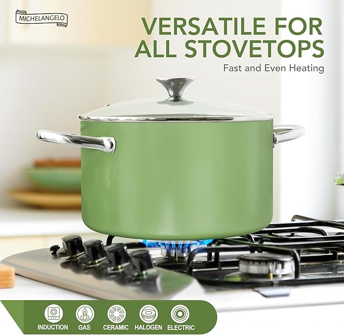 MICHELANGELO Stock Pot with Lid, 6 Quart Cooking Pot with Ceramic Coating - Image 4