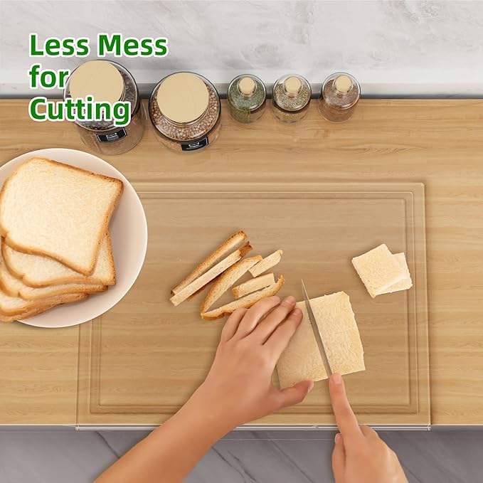 Acrylic Cutting Board with Juice Groove, Non Slip Clear Cutting Board with - Image 3
