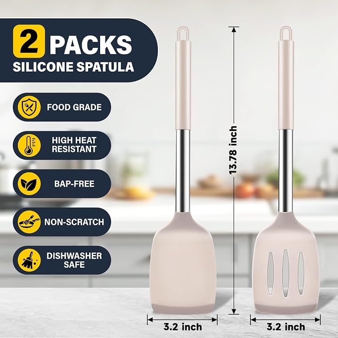 2 Pack Silicone Spatula Set, Solid & Slotted Turner - Image 2