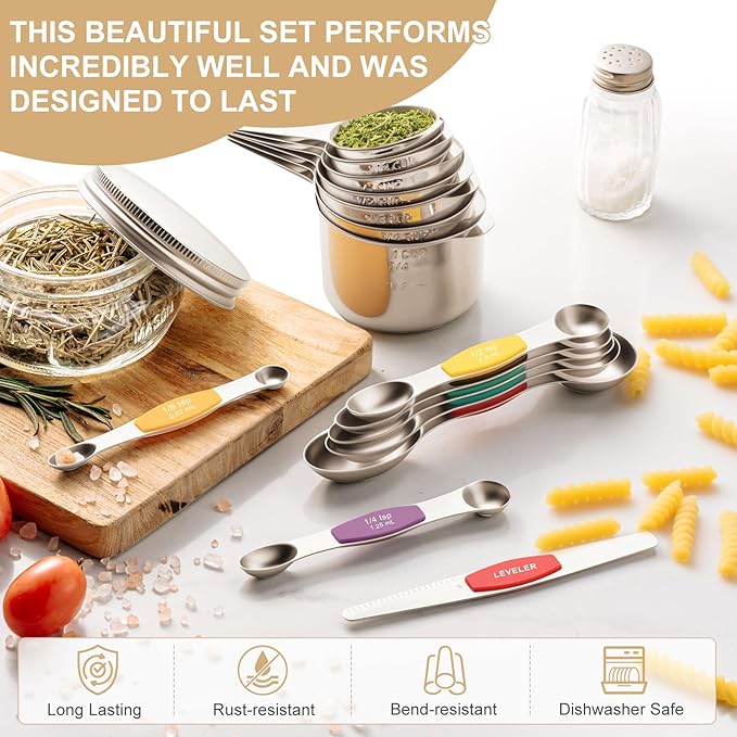 Stainless Steel Measuring Cups & Spoons Set, EWFEN Kitchen Tools Nesting - Image 3