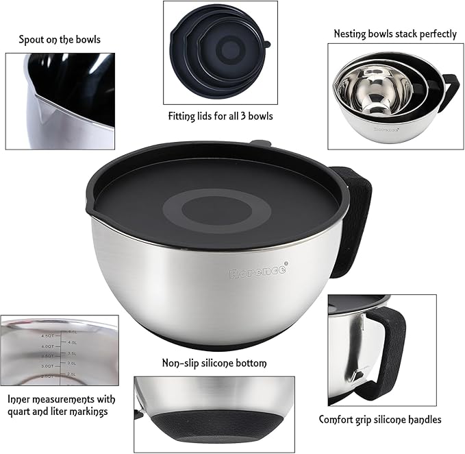 Rorence Stainless Steel Non-Slip Mixing Bowls - Image 5