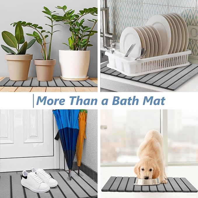 AWW Foldable Stone Bath Mat, Quick Dry Diatomaceous Earth Bath Mat - Image 7