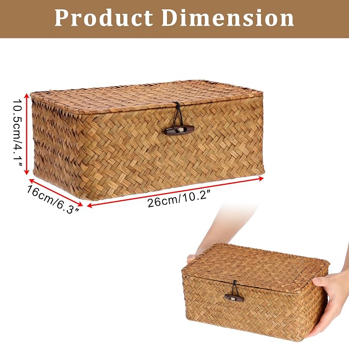 Sumnacon Wicker Basket with Lid Rectangle Woven Baskets - Image 2
