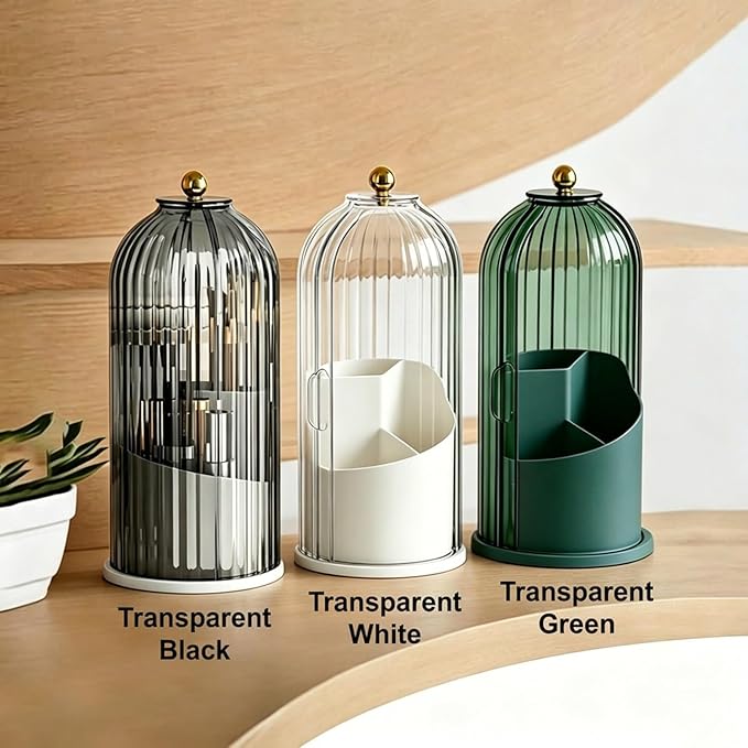 Makeup Brush Holder with Lid 360° Rotating 3-Compartment Makeup Organizers - Image 2