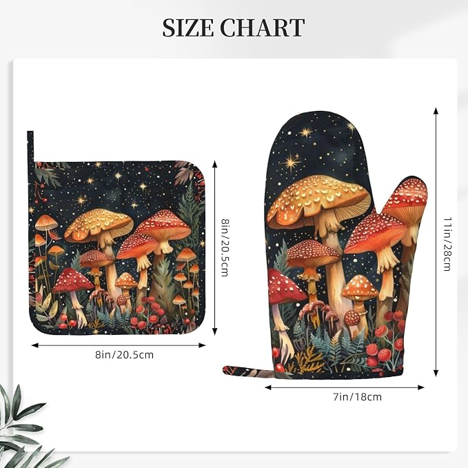 Oven Mitts and Pot Holders Mushroom Forest Vintage Silicone Kitchen Accessories - Image 3