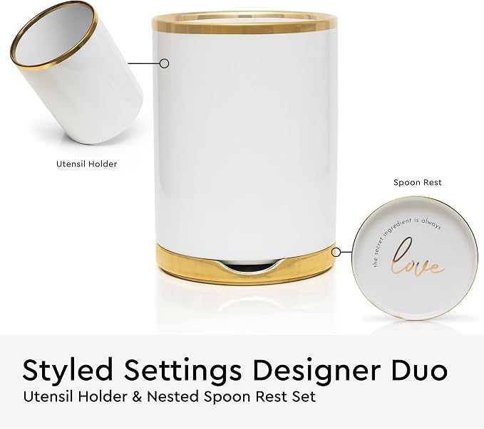 White Utensil Holder with Built-In Ceramic Spoon Rest - Image 3